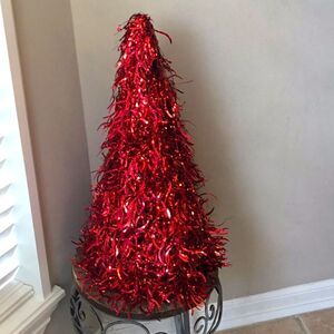 18” Red Christmas tinsel tree cone decor Xmas decoration